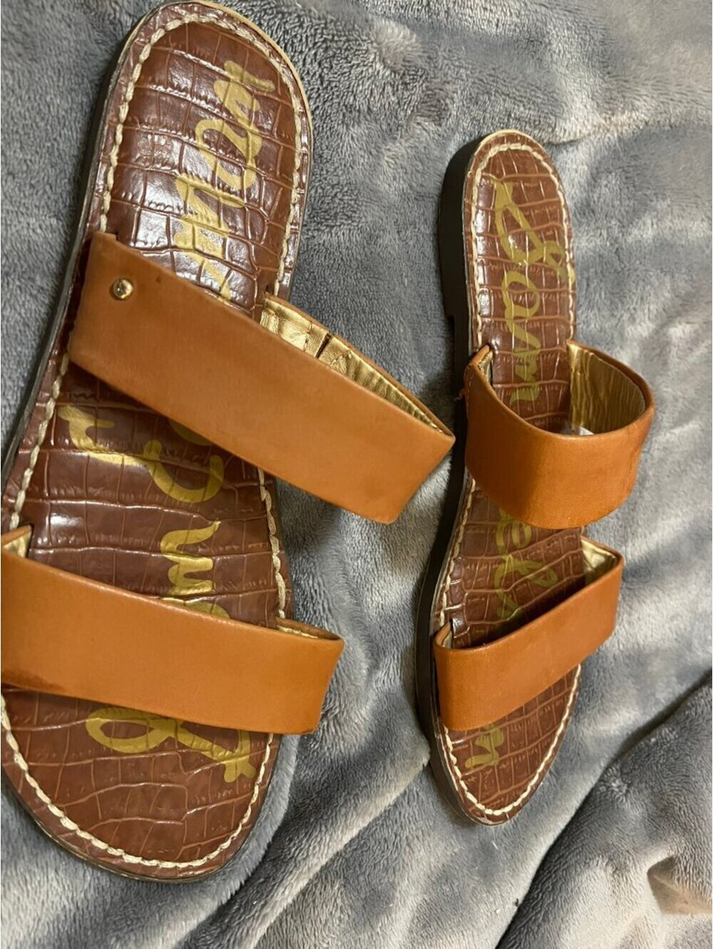 Sam Edelman Tan Croc-Embossed Slide Sandals Sz 7 - Picture 4 of 4